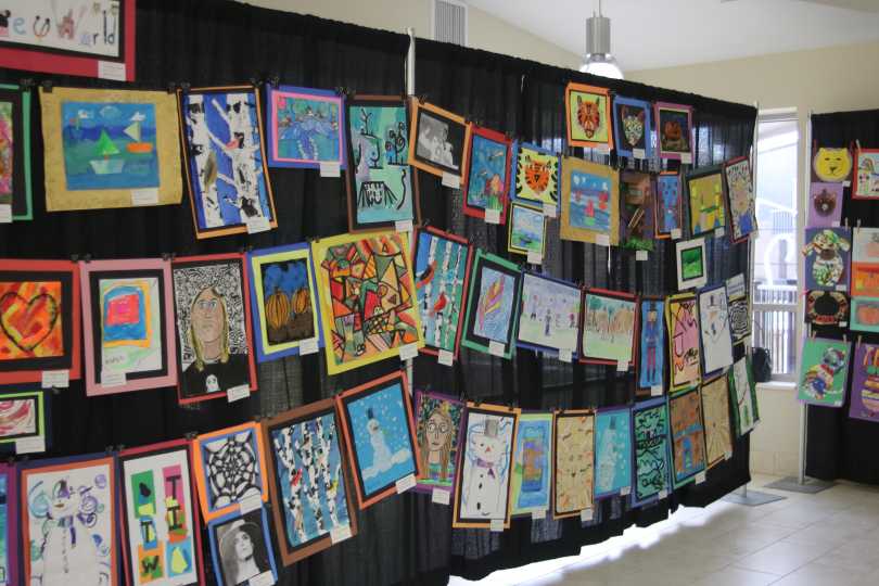 children's artwork on display